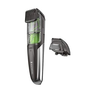 remington vacuum beard trimmer, 11 setting adjustable length comb (2-18mm), vacuum trimmer for beard, mustache, and stubble, rechargeable lithium power, washable, removable blades