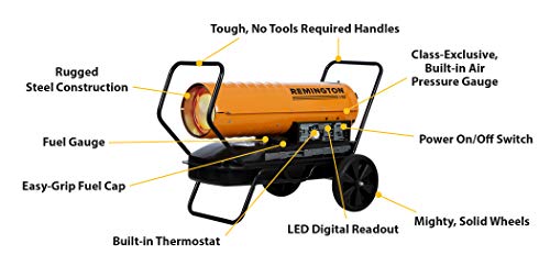 REMINGTON REM-140T-KFA-O Thermostat-controlled heating for up to 3500 square feet, 140,000 BTU, Orange/Black