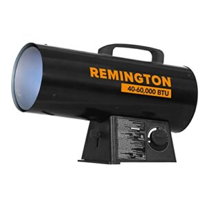 remington 60,000 btu lp forced air heater with variable output, black
