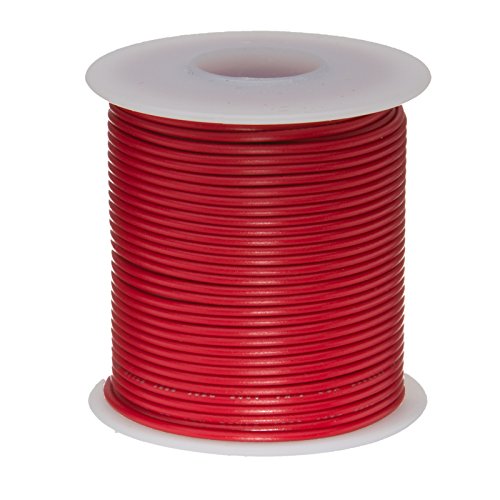 Remington Industries 28PTFESTRRED25 28 AWG Gauge Stranded Hook Up Wire, 25 feet Length, Red, 0.0126 Diameter, PTFE, 600 Volts