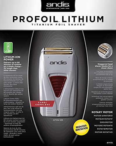 Andis 17150(TS-1) Pro Foil Lithium Titanium Foil Shaver, Cord/Cordless, Gray