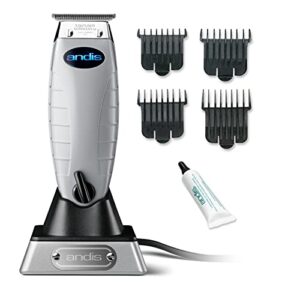 andis 74000 professional corded/ cordless hair & beard trimmer, t-outliner blade trimmer, zero gapped, close cutting carbon steel t-blade trimmer, grey