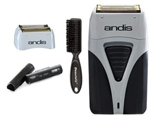 andis profoil lithium plus titanium foil shaver with bonus replacement foil assembly and inner cutters and a beauwis blade brush