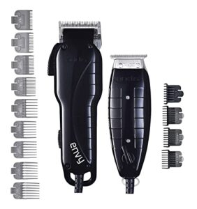andis stylist combo-powerful high-speed adjustable clipper blade & t-outliner t-blade trimmer with fine teeth for dry shaving, outlining and fading with a beauwis blade brush included (black)