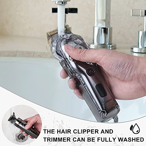 Hatteker Hair Clipper Cordless Hair Trimmer Barber Clipper T-Blade Trimmer Beard Trimmer Nose Trimmer Hair Cutting Grooming Kit Professional IPX7 Waterproof