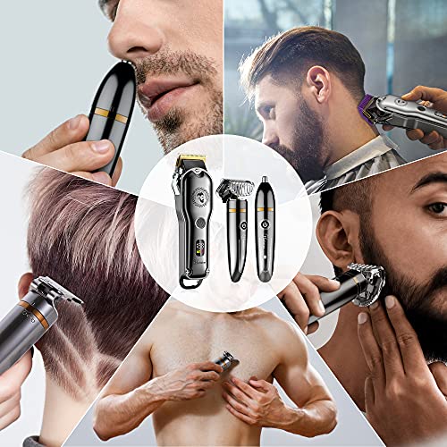 Hatteker Hair Clipper Cordless Hair Trimmer Barber Clipper T-Blade Trimmer Beard Trimmer Nose Trimmer Hair Cutting Grooming Kit Professional IPX7 Waterproof