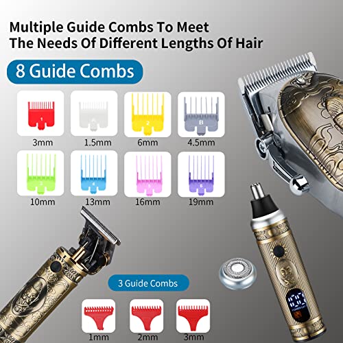 Lanumi Hair Clippers for Men Cordless Hair Trimmer Beard Trimmer /Nose Trimmer Professional T-Blade Trimmer USB Rechargeable Hair Cutting Grooming Kit Barber Clippers Set LED Display