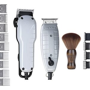 Andis Barber Combo-Powerful High-speed adjustable clipper blade & T-Outliner T-blade trimmer with fine teeth for dry shaving, outlining and fading Bundled with KEPSE Neck Duster