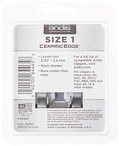 Andis 64465 CeramicEdge Carbon-Infused Detachable Clipper Blade, Size 1, 3/32-Inch Cut Length