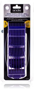 andis 01410 professional master clipper guards – dual magnet comb set – small, fits for mba, mc-2, ml, pm- & pm-4, waterproof – purple, set of 5