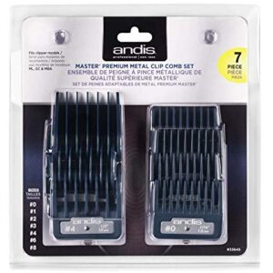 Andis Master Series Premium Metal Hair Clipper Attachment Comb 7 Piece Set, Black, 7 Count (Pack of 1)