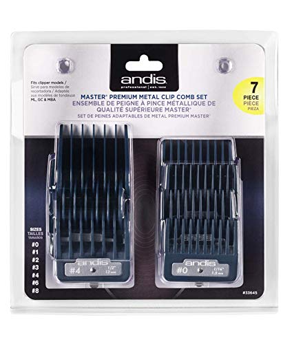 Andis Master Series Premium Metal Hair Clipper Attachment Comb 7 Piece Set, Black, 7 Count (Pack of 1)