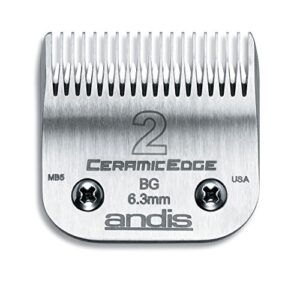 andis 63030 ceramic edge carbon-infused detachable steel clipper blade – ceramic cutting technology, stays sharper longer – fits all andis series – size 2, 1/4-inch (6.3mm) cut length, silver