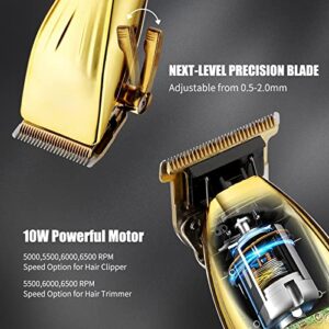 Zesuti Professional Hair Clippers & Trimmer Set for Man with Charging Base,Cordless 4 Adjustable Speeds Hair Clipper,Barber Supplies Clippers for Hair Cutting Mens T-Blade Trimmer Haircut Kit (Gold)