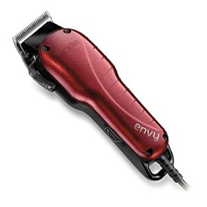 andis 66215 professional envy hair clipper – high-speed adjustable carbon-steel blade with powerful motor, 7200 cutting strokes per minute, hanger loop with balanced clipper red & black