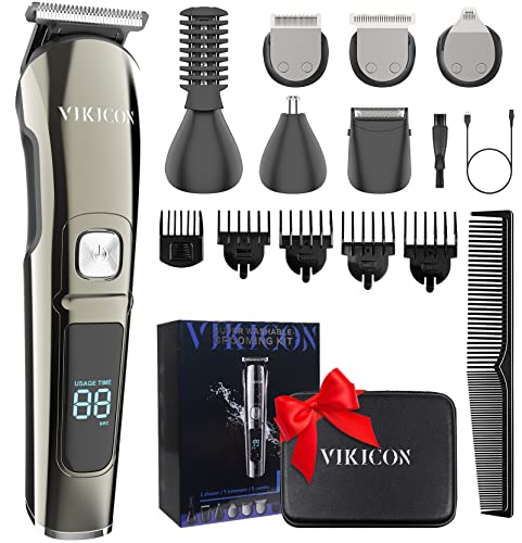 VIKICON Beard Trimmer for Men, All in 1 Mens Grooming Kit with Travel Case, IPX7 Waterproof Electric Razor Shavers, Hair Trimmer for Nose Mustache Face Body, Cordless Clippers, Gifts for Men, FK-8688T