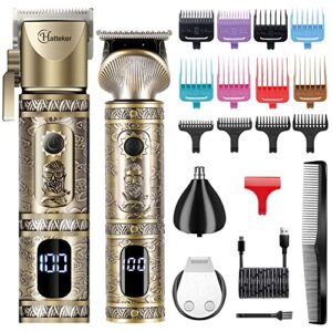 hatteker professional hair clipper beard trimmer kit for men cordless hair trimmer shaver barber clipper t-blade trimmer nose trimmer grooming kit