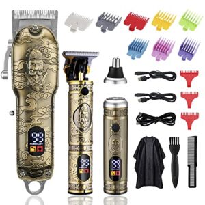 soonsell hair clippers for man t-blade trimmer nose hair trimmer set,man professional cordless barber clippers set blade close cutting beard trimmer trimmer ，nose hair trimmer lcd display(bronze