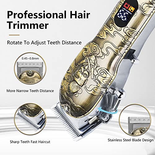 Soonsell Hair Clippers for Man T-Blade Trimmer Nose Hair Trimmer Set,Man Professional Cordless Barber Clippers Set Blade Close Cutting Beard Trimmer Trimmer ，Nose Hair Trimmer LCD Display(Bronze