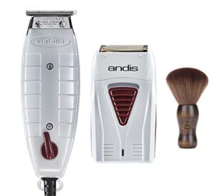 andis professional finishing combo, t-outliner beard/hair trimmer with t-blade, gray, model gto – cordless mens long lasting lithium battery titanium foil shaver (17195)-bundled with kepse neck duster