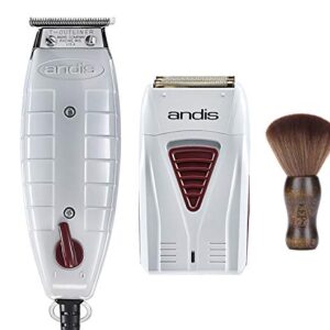 Andis Professional Finishing Combo, T-Outliner Beard/Hair Trimmer with T-Blade, Gray, Model GTO - Cordless Mens Long Lasting Lithium Battery Titanium Foil Shaver (17195)-Bundled with KEPSE Neck Duster