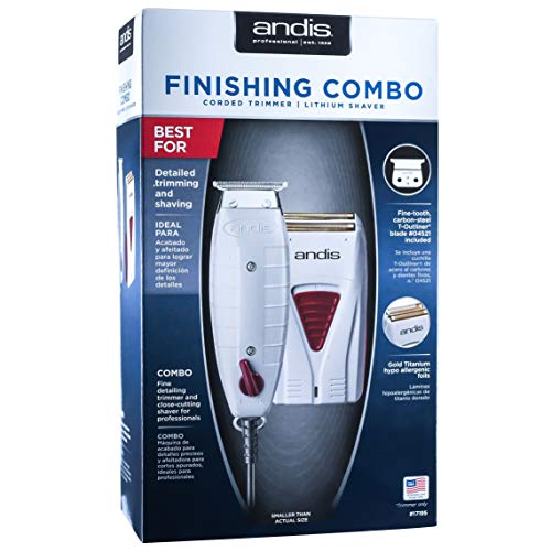 Andis Professional Finishing Combo, T-Outliner Beard/Hair Trimmer with T-Blade, Gray, Model GTO - Cordless Mens Long Lasting Lithium Battery Titanium Foil Shaver (17195)-Bundled with KEPSE Neck Duster