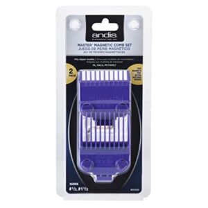 Andis Professional Master Cordless Lithium-Ion Clipper (12470) - Andis 01420 Master Clipper Magnetic Comb Set — Dual Pack Sizes 0.5 & 1.5, BeauWis Blade Brush