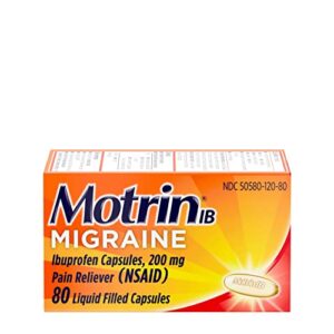 motrin ib migraine liquid gel caps, ibuprofen 200 mg, migraine relief medicine, 80 ct