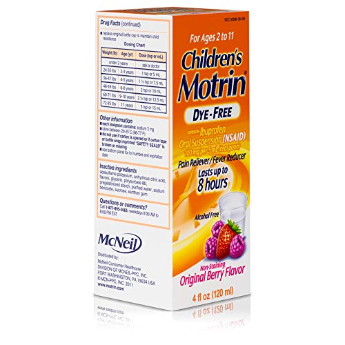 Children's Motrin Oral Suspension Medicine for Kids, 100mg Ibuprofen, Berry Flavored, 4 fl. oz