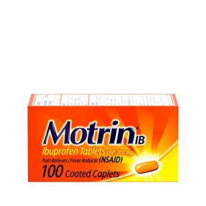 motrin ib, ibuprofen 200mg tablets, pain reliever & fever reducer for muscular aches, headache, backache, menstrual cramps & minor arthritis pain, nsaid, 100 ct