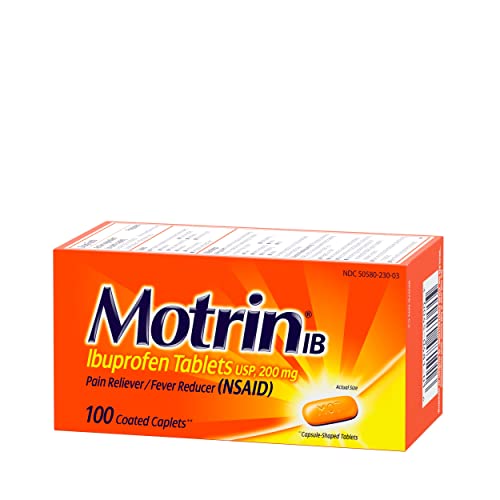 Motrin IB, Ibuprofen 200mg Tablets, Pain Reliever & Fever Reducer for Muscular Aches, Headache, Backache, Menstrual Cramps & Minor Arthritis Pain, NSAID, 100 Ct