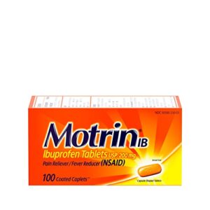 Motrin IB, Ibuprofen 200mg Tablets, Pain Reliever & Fever Reducer for Muscular Aches, Headache, Backache, Menstrual Cramps & Minor Arthritis Pain, NSAID, 100 Ct