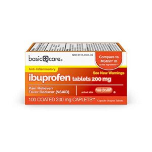 amazon basic care ibuprofen tablets, 200 mg, pain reliever/fever reducer, 100 count