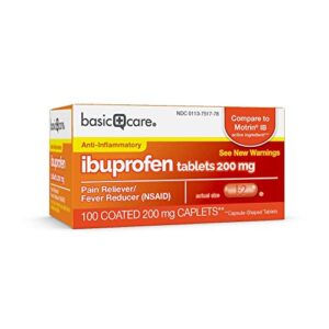 Amazon Basic Care Ibuprofen Tablets, 200 mg, Pain Reliever/Fever Reducer, 100 Count