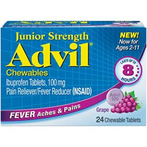 advil junior chewable ibuprofen tablets, grape 100mg, 24 tablets each (pack of 4)