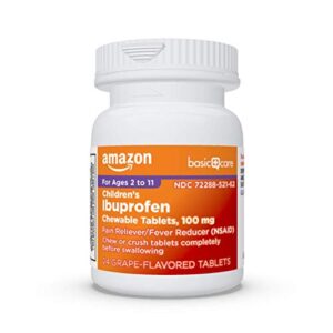 Amazon Basic Care Children's Ibuprofen Chewable Tablets, 100 mg, Grape Flavor, Pain Reliever and Fever Reducer, 24 Count