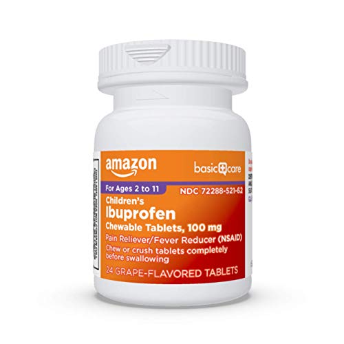 Amazon Basic Care Children's Ibuprofen Chewable Tablets, 100 mg, Grape Flavor, Pain Reliever and Fever Reducer, 24 Count