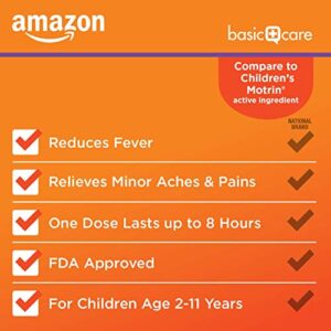 Amazon Basic Care Children's Ibuprofen Chewable Tablets, 100 mg, Grape Flavor, Pain Reliever and Fever Reducer, 24 Count