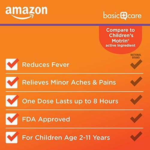 Amazon Basic Care Children's Ibuprofen Chewable Tablets, 100 mg, Grape Flavor, Pain Reliever and Fever Reducer, 24 Count