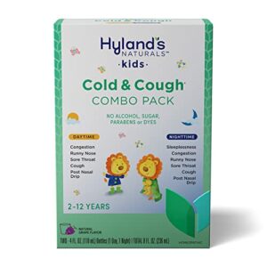 kids cold medicine for ages 2+, hyland’s naturals kids cold & cough, day and night value pack, grape syrup, cough medicine for kids, 4 fl oz each, 2 count (pack of 1)