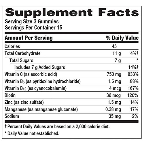 Emergen-C 750mg Vitamin C Gummies for Adults, Immunity Gummies with B Vitamins, Gluten Free, Orange, Tangerine and Raspberry Flavors - 45 Count