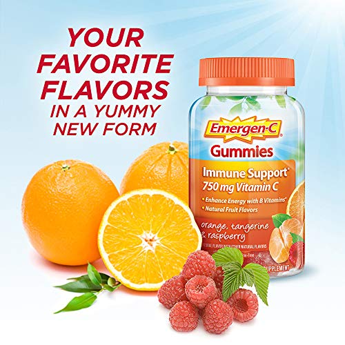 Emergen-C 750mg Vitamin C Gummies for Adults, Immunity Gummies with B Vitamins, Gluten Free, Orange, Tangerine and Raspberry Flavors - 45 Count