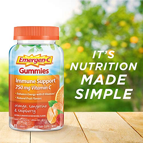 Emergen-C 750mg Vitamin C Gummies for Adults, Immunity Gummies with B Vitamins, Gluten Free, Orange, Tangerine and Raspberry Flavors - 45 Count