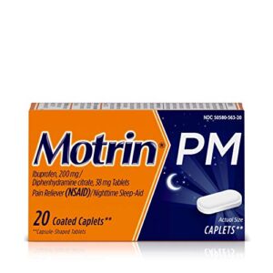 motrin pm caplets, ibuprofen, relief from minor aches and pains, nighttime, 20 count