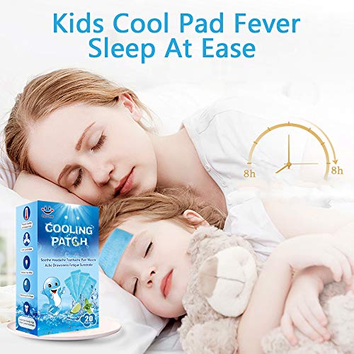 20 Sheets Cooling Patches for Fever Discomfort & Pain Relief, Cooling Relief Fever Reducer, Soothe Headache Pain, Pack of 20