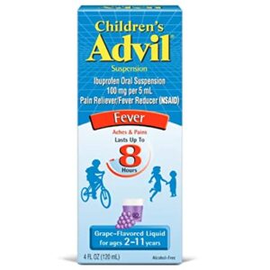 Children's Advil Suspension Ibuprofen 100mg Fast Pain Reliever and Fever Reducer Last up to 8 Hours Grape Flavor Liquid for Ages 2 to 11 Years - 3 Pack of 4 FL Oz Bottles