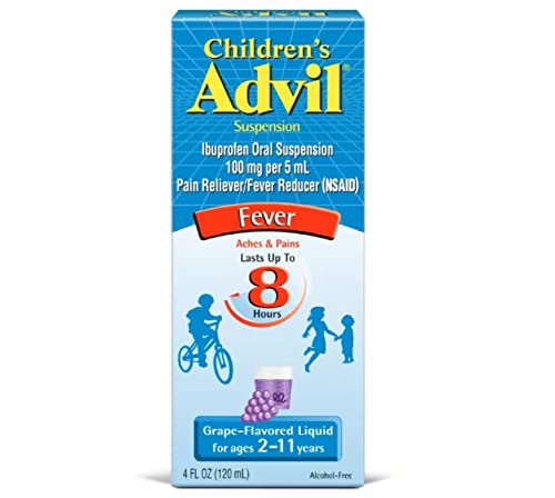 Children's Advil Suspension Ibuprofen 100mg Fast Pain Reliever and Fever Reducer Last up to 8 Hours Grape Flavor Liquid for Ages 2 to 11 Years - 3 Pack of 4 FL Oz Bottles