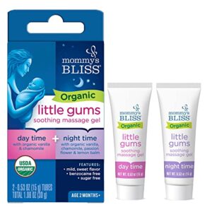 mommy’s bliss organic little gums soothing massage gel day and night combo helps with tender age months + sugar free 2 – 0.53 oz tubes, mild, sweet flavor, 2 count(pack of 1)