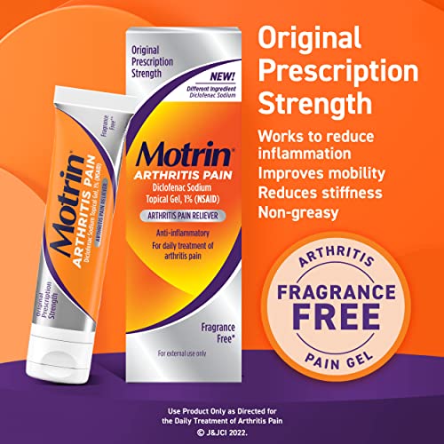 Motrin Arthritis Pain Relief Diclofenac Sodium Topical Gel 1%, Anti-Inflammatory Cream for Arthritis Pain in Hands, Wrists, Elbows, Knees, Feet & Ankles, NSAID Pain Relief Gel, 1.76 Oz