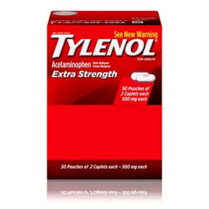 tylenol extra strength caplets with acetaminophen, pain reliever & fever reducer, 2-pack of 50 ct